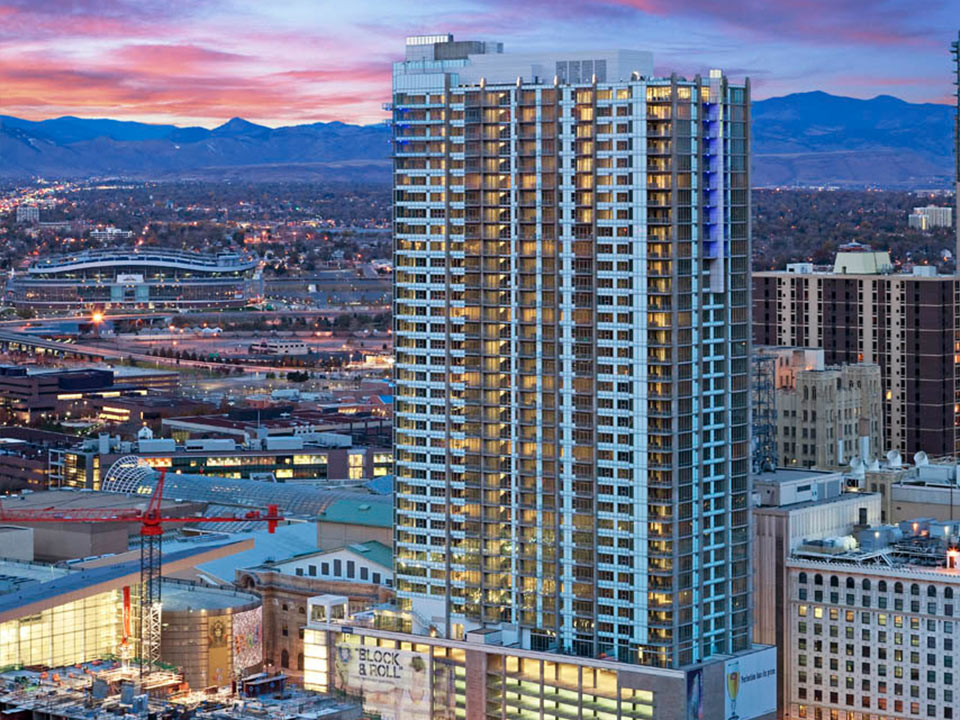 Spire Denver - Aerial View with Sunset